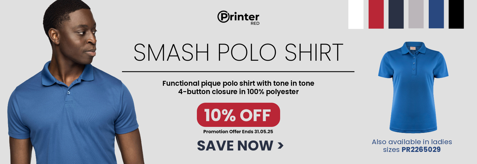 Printer Red Smash Polo 10% Off
